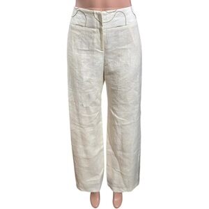 RENAISSANCE AVOCA Women’s Linen Cream Wide Leg High-Rise Pants